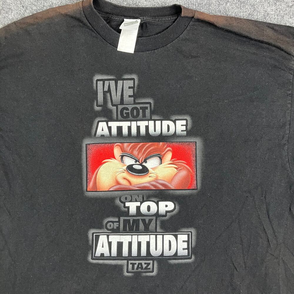 Warner Bros T-Shirt Mens Size XXL Black Taz Graphic Attitude Cartoon Vintage